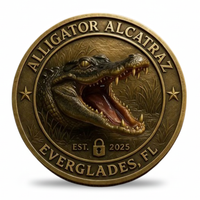 Alligator Alcatraz collectible coin gold finish open-jawed alligator swamp scene Everglades FL Est 2025 available at One More Coin store
