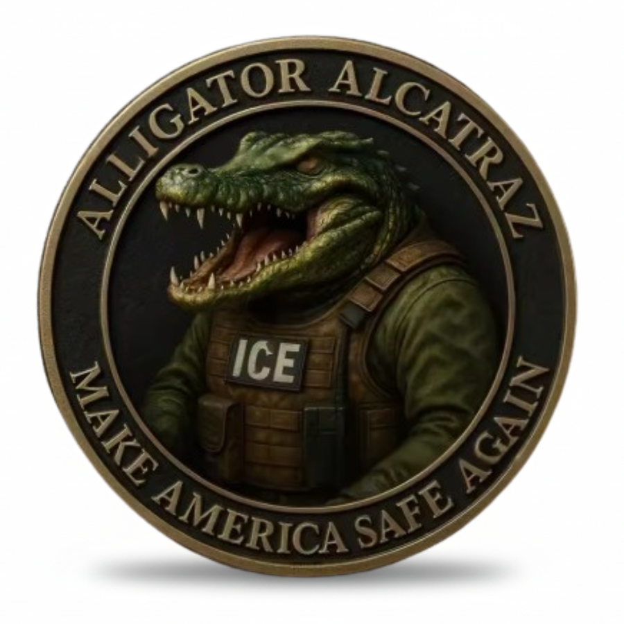 Alligator Alcatraz collectible coin dark finish alligator in ICE vest Make America Safe Again inscription novelty collectible token
