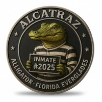 Alligator Alcatraz collectible coin black finish alligator inmate mugshot holding Inmate 2025 sign novelty collectible token
