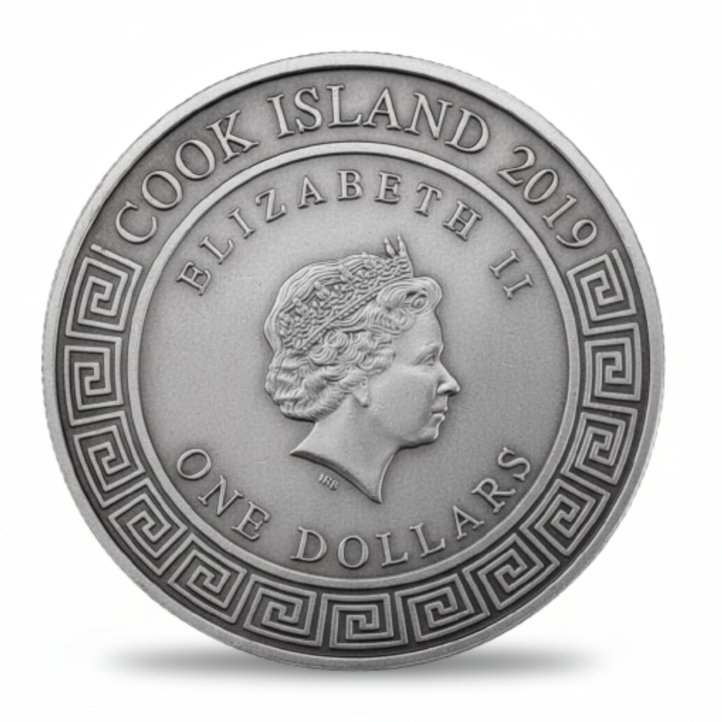 Amaterasu sun goddess coin reverse Queen Elizabeth II Cook Island collectible token
