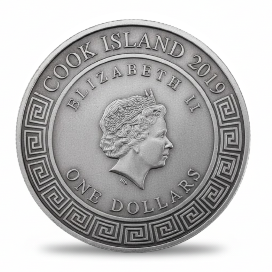 Amaterasu sun goddess coin reverse Queen Elizabeth II Cook Island collectible token
