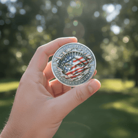 Hand holding America 250 Semiquincentennial coin Statue of Liberty We The People patriotic collectible token gift
