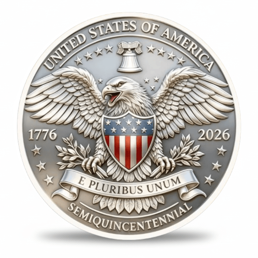 America 250 Semiquincentennial coin bald eagle E Pluribus Unum Liberty Bell 1776 2026 patriotic commemorative collectible token
