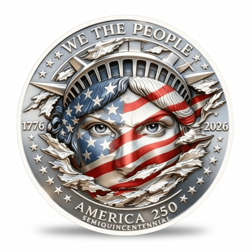 America 250 Semiquincentennial coin Statue of Liberty We The People 1776 2026 patriotic commemorative collectible coin token available at One More Coin store
