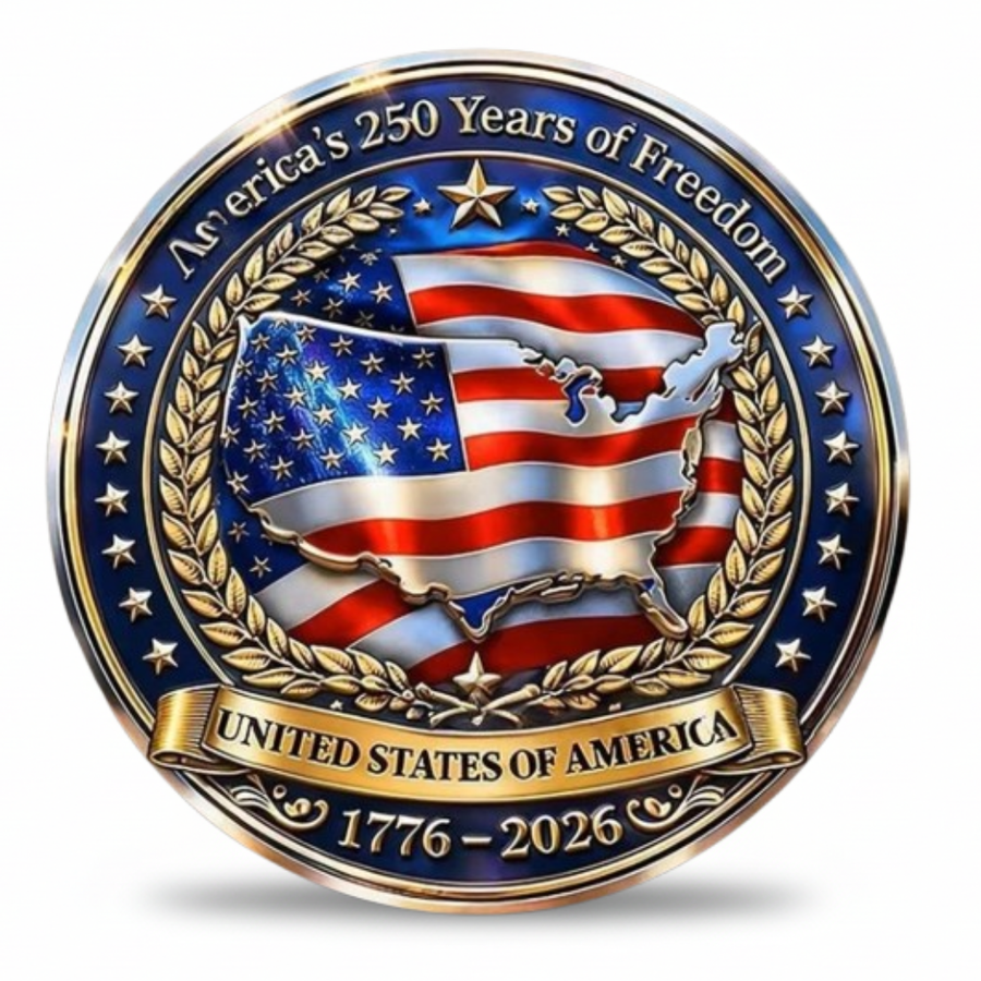 America 250th anniversary collectible coin US flag map 1776-2026 gold finish available at One More Coin store
