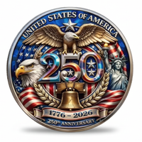 America 250th Anniversary collectible coin front United States of America eagle Statue of Liberty Liberty Bell 1776 to 2026 available at One More Coin store
