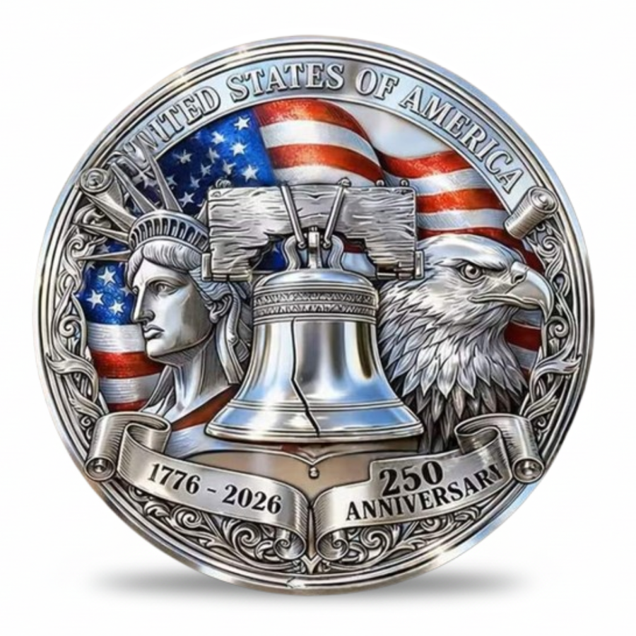 America 250th anniversary coin Statue of Liberty Liberty Bell bald eagle reverse silver finish USA collectible gift
