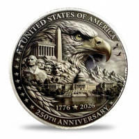 America 250th Anniversary 1776 2026 United States of America commemorative coin reverse Mount Rushmore Capitol Washington Monument bald eagle antique silver patriotic collectible
