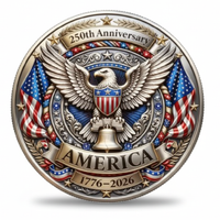 America 250th Anniversary collectible coin reverse bald eagle American flags Liberty Bell ornate scrollwork 1776 to 2026
