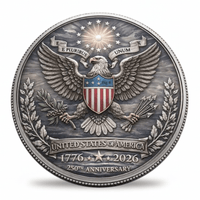 United States of America 1776 2026 250th Anniversary bald eagle Great Seal E Pluribus Unum commemorative coin front antique silver collectible.
