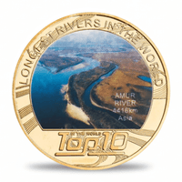 Amur River longest rivers world collectible coin full-colour aerial photograph gold-tone token
