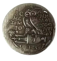 Ancient Athens owl coin reverse side Greek inscription sacred owl design antique silver tetradrachm collectible coin
