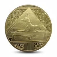 Ancient Egyptian Sphinx and pyramid gold coin reverse with hieroglyphics - 40mm collectible
