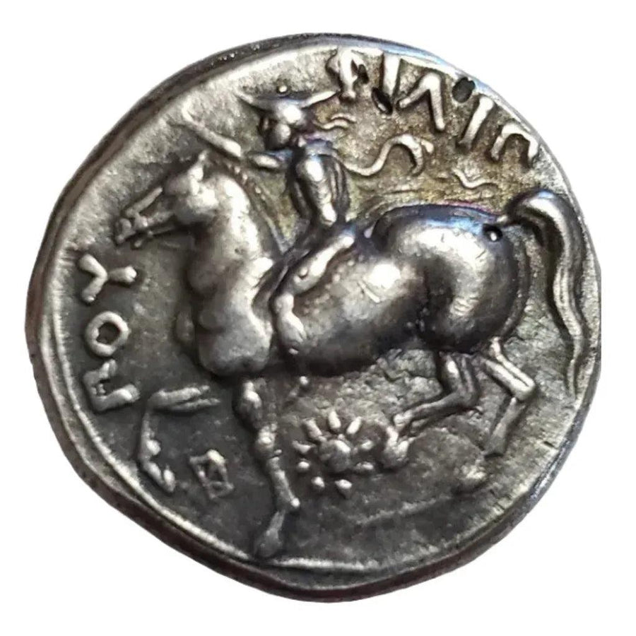 Ancient Greek Alexander the Great coin reverse side charging bull power Greek inscription antique silver collectible coin
