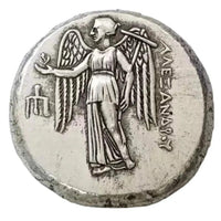 Ancient Greek Athena Nike coin reverse side winged victory goddess wreath Greek inscription antique silver collectible coin
