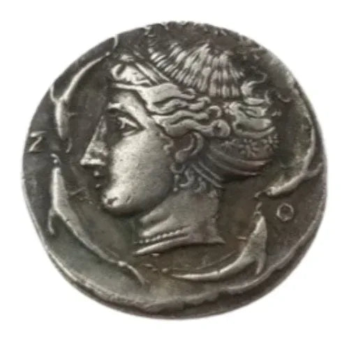 Ancient Greek helmeted goddess profile commemorative collectible coin classical mythology gift for collectors available at One More Coin store
