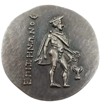 Ancient Greek griffin coin obverse warrior staff ETIHNOY inscription collectible token available at One More Coin store

