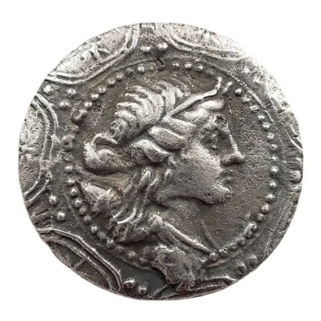 Ancient Greek Hercules club commemorative collectible coin bearded portrait laurel wreath design antique silver historical coin gift for collectors available at One More Coin store
