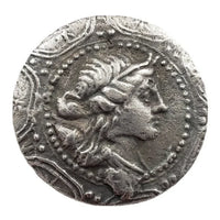 Ancient Greek Hercules club commemorative collectible coin bearded portrait laurel wreath design antique silver historical coin gift for collectors available at One More Coin store
