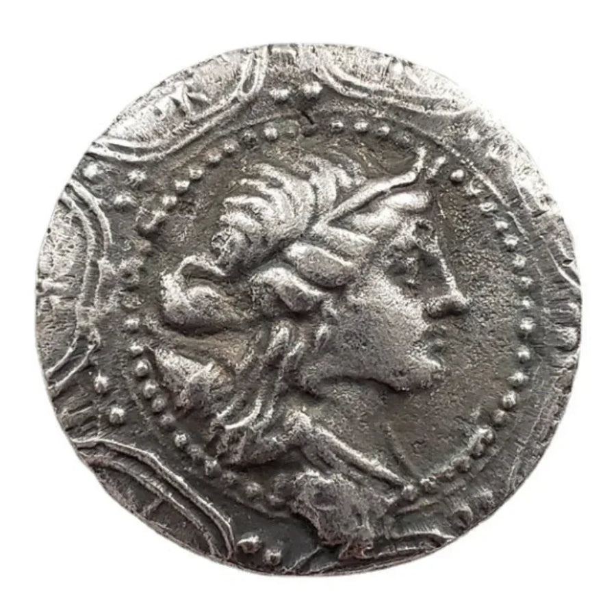 Ancient Greek Hercules club commemorative collectible coin bearded portrait laurel wreath design antique silver historical coin gift for collectors available at One More Coin store
