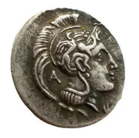 Ancient Greek Leontinoi lion commemorative collectible coin Apollo profile flowing hair Sicily antique silver historical coin gift for collectors available at One More Coin store
