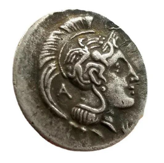 Ancient Greek Leontinoi lion commemorative collectible coin Apollo profile flowing hair Sicily antique silver historical coin gift for collectors available at One More Coin store
