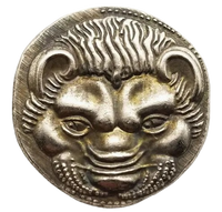 Lion head ancient Greek coin replica silver-plated brass collectible token reverse side detail