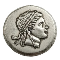 Ancient Greek Nike laurel wreath commemorative collectible coin goddess portrait styled hair antique silver historical coin gift for collectors available at One More Coin store
