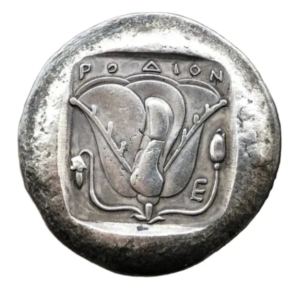 Ancient Greek Rhodes coin reverse side rose flower square frame Greek inscription antique silver collectible coin
