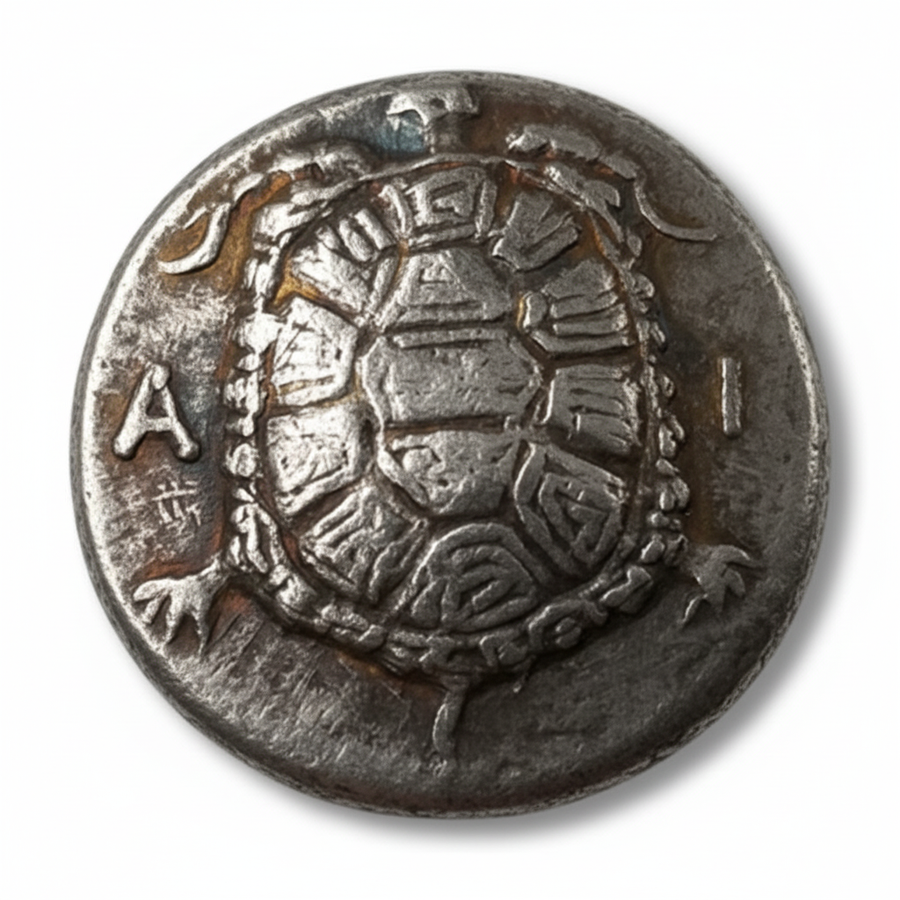 Ancient Greek turtle commemorative collectible coin Aegina sea turtle design antique silver historical coin gift for collectors available at One More Coin store
