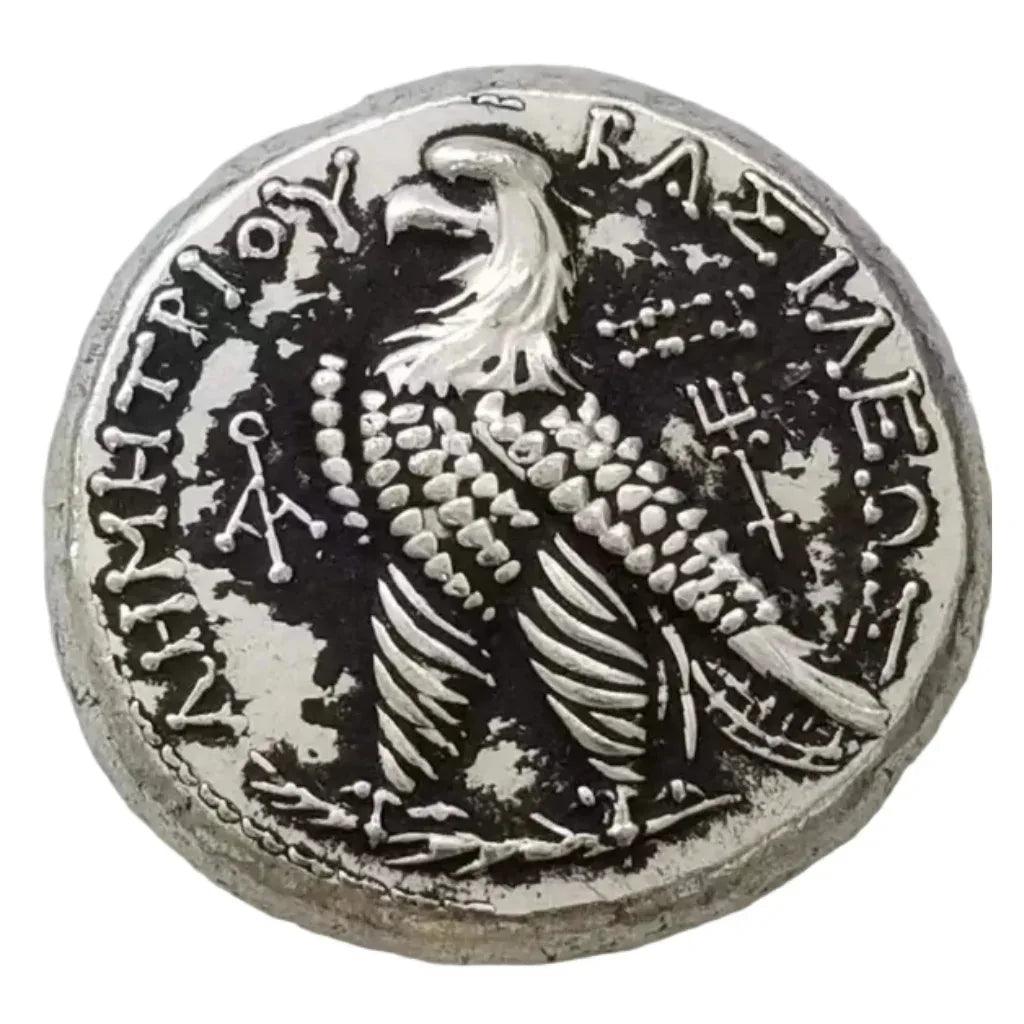Ancient Ptolemaic Egypt coin reverse side eagle detailed feathers Greek inscription antique silver collectible coin

