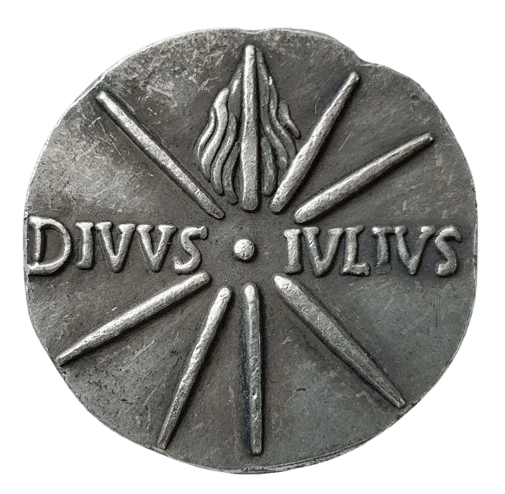 Ancient Roman Caesar denarius coin reverse DIVVS IVLIVS radiating comet divine Julius collectible token
