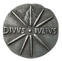 Ancient Roman Caesar denarius coin reverse DIVVS IVLIVS radiating comet divine Julius collectible token
