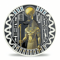 Anubis jackal god solar disc hieroglyphs twin serpents antique silver ancient Egyptian collectible coin mythology gift
