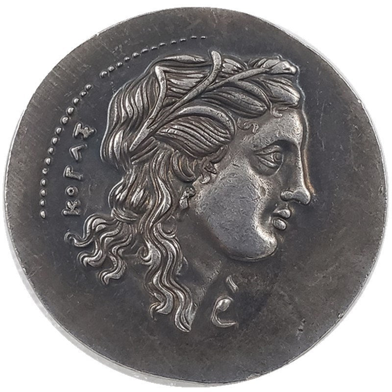 Ascalon tetradrachm Greek coin replica antique silver laureate head Kore Persephone Hellenistic ancient collectible gift for history lovers available at One More Coin store

