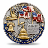 Bald Eagle 250 Years of Freedom coin reverse featuring Statue of Liberty Liberty Bell Capitol We the People E Pluribus Unum Life Liberty Pursuit of Happiness commemorative collectible token
