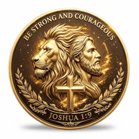 Be Strong and Courageous Joshua 1:9 lion and Jesus Christian collectible coin available at One More Coin store
