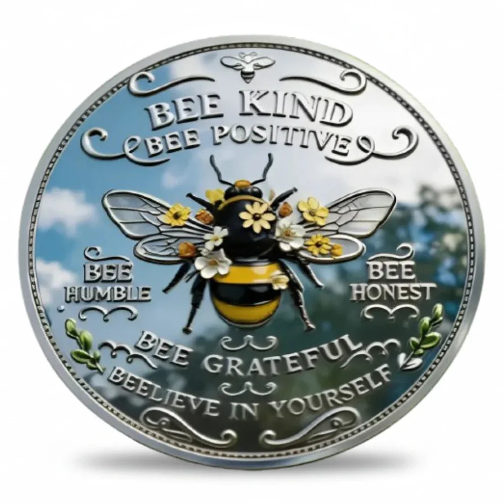 Bee Kind Bee Positive Bee Grateful affirmation collectible coin reverse antique silver enamel inspirational novelty collectible token
