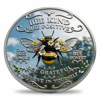 Bee Kind Bee Positive Bee Grateful affirmation collectible coin reverse antique silver enamel inspirational novelty collectible token
