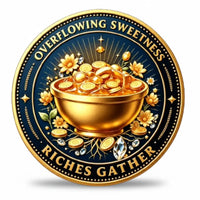 Bee Money Bag Wealth coin reverse gold ceremonial bowl overflowing amber honey gold coins lotus daisy flowers diamond crystal gemstones gold laurel branches deep navy enamel riches gather lucky charm collectible token
