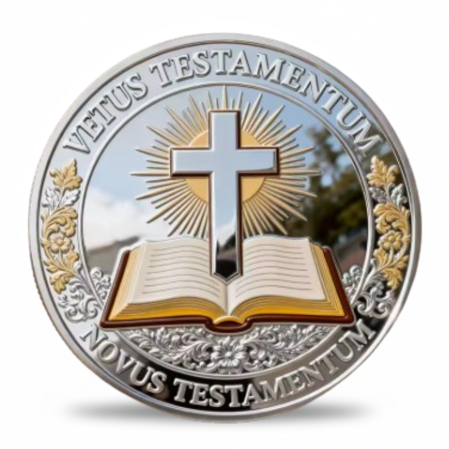 Bible cross Vetus Novus Testamentum Christian collectible coin religious gift for collectors
