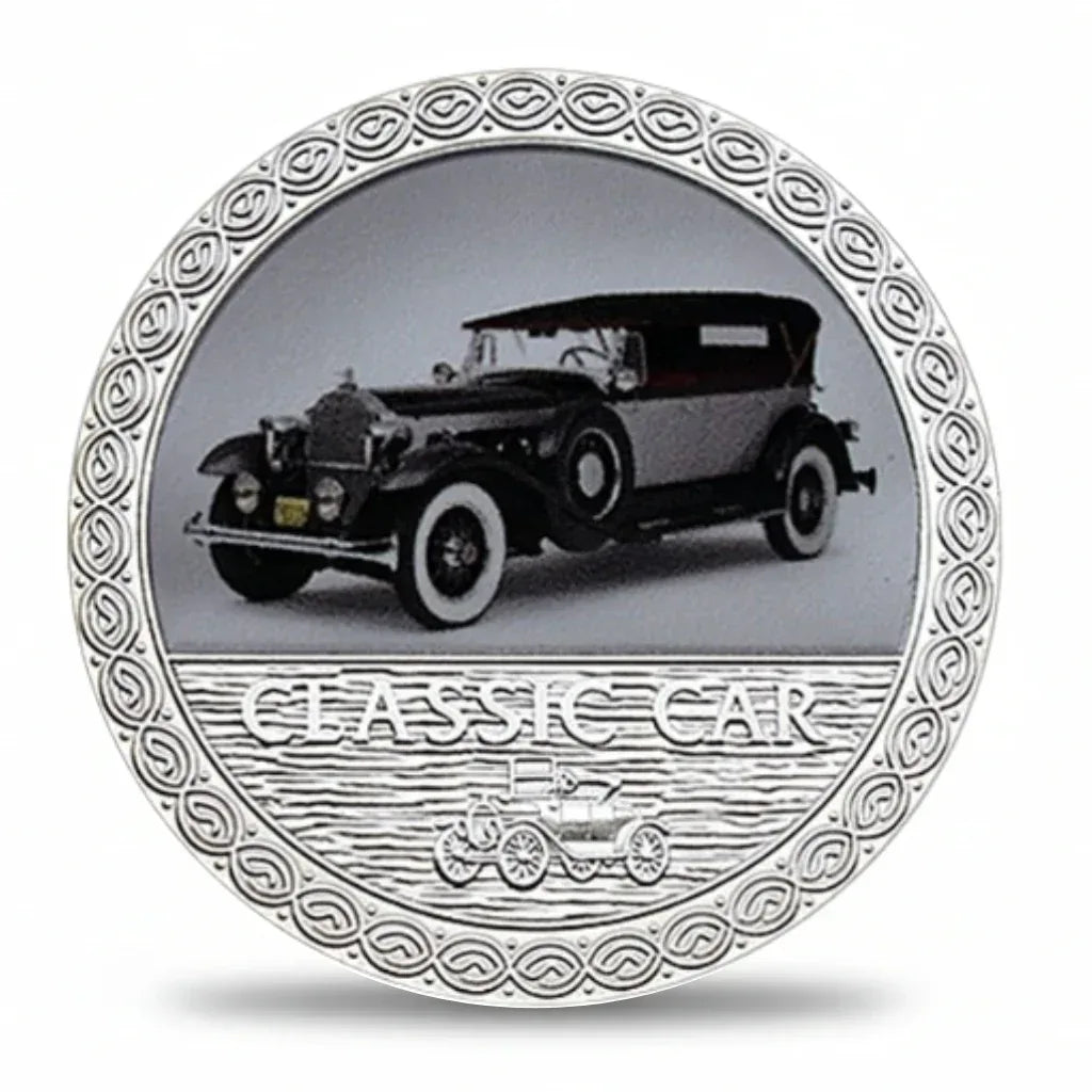 Black 1920s touring sedan classic car collectible coin vintage automobile memorabilia
