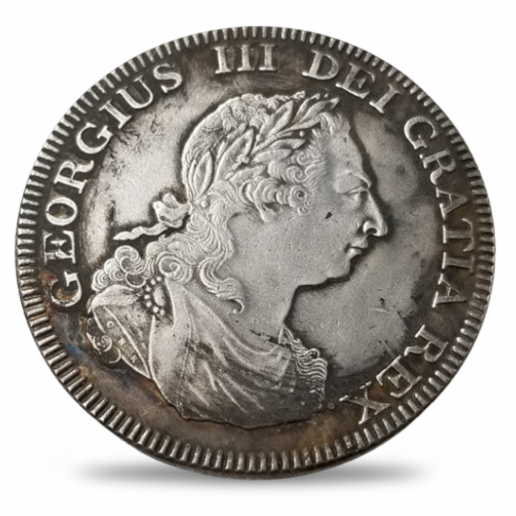 British 1808 Bermuda 5 Shillings commemorative collectible coin obverse King George III portrait available at One More Coin store
