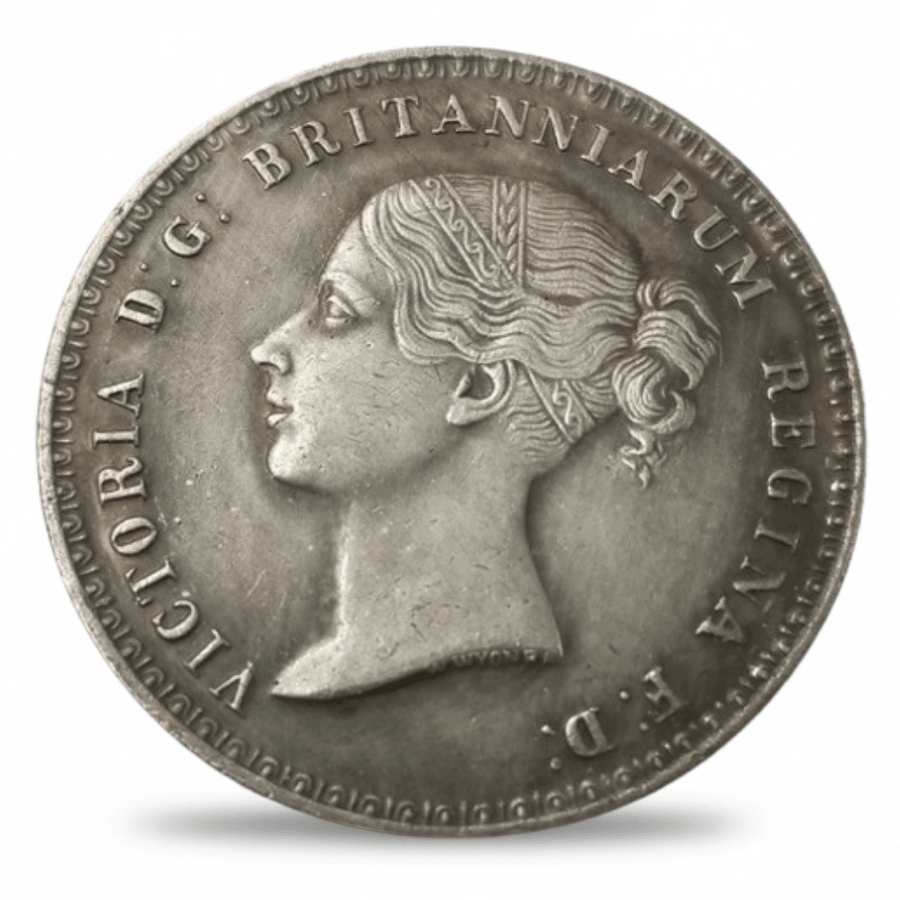 British 1839 Una and the Lion Crown Queen Victoria Young Head replica coin obverse bare-headed portrait Royal Mint Victorian collectible available at One More Coin store
