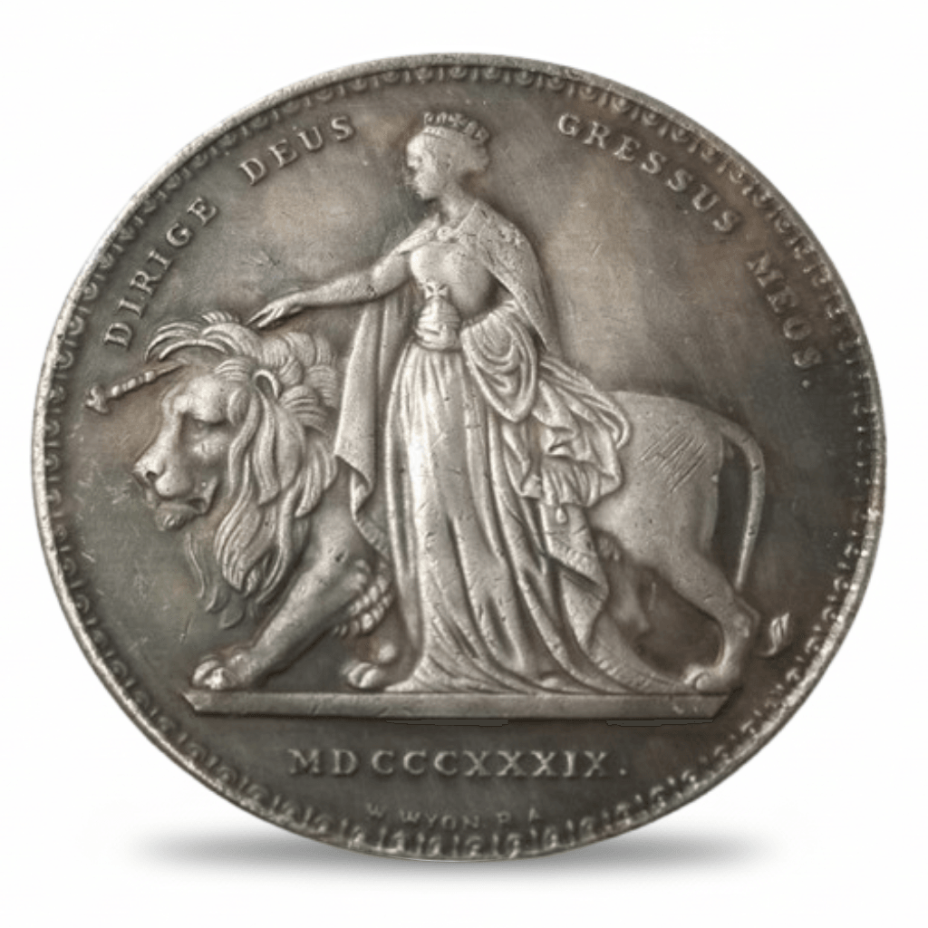 British 1839 Una and the Lion Crown collectible coin size 41mm measurement display collectible token
