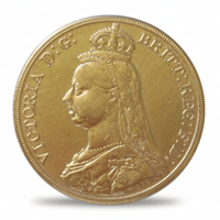 British 1887 Gold Sovereign Queen Victoria Jubilee Head replica coin obverse crowned veiled portrait Victorian collectible available at One More Coin store
