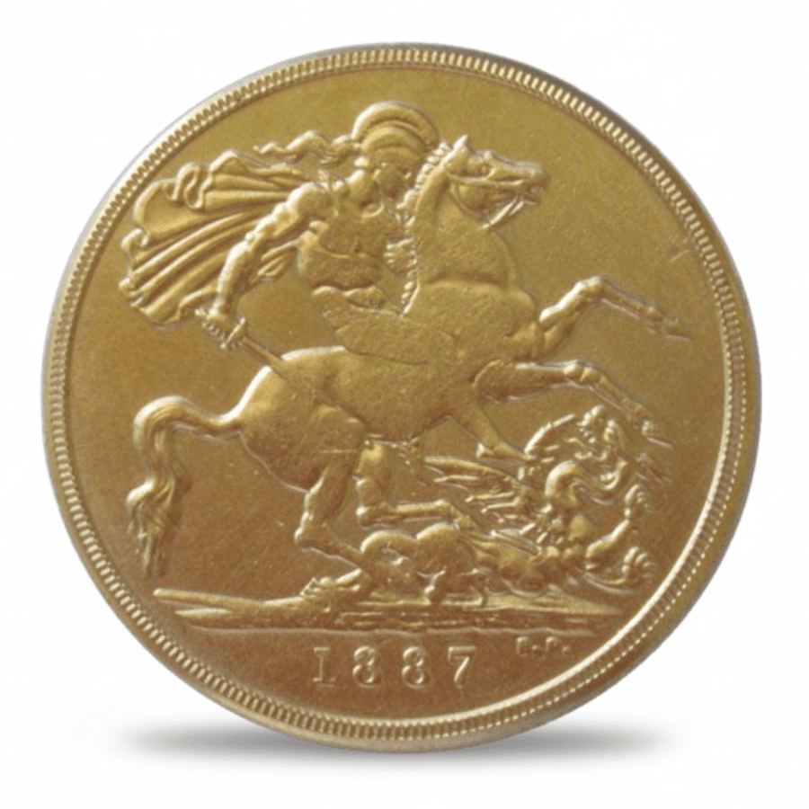 British 1887 Gold Sovereign St George and Dragon reverse Pistrucci Victorian historical collectible coin token
