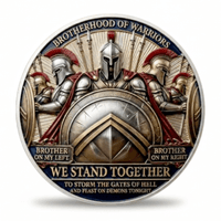 Brotherhood of Warriors Spartan collectible coin featuring three armoured warriors with shields and the inscription We Stand Together available at One More Coin store
