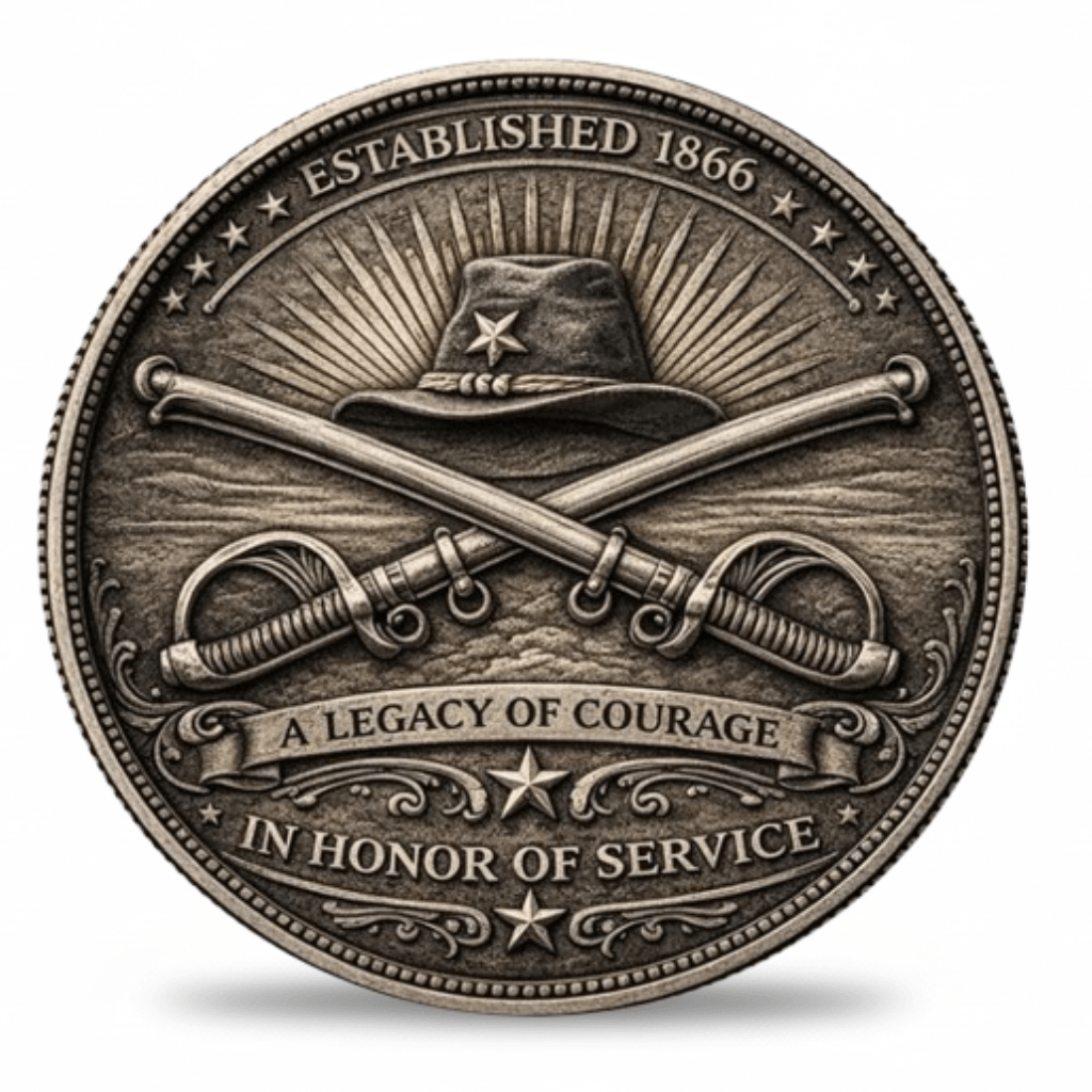 Buffalo Soldiers Established 1866 crossed sabres A Legacy of Courage In Honor of Service reverse side commemorative collectible coin token