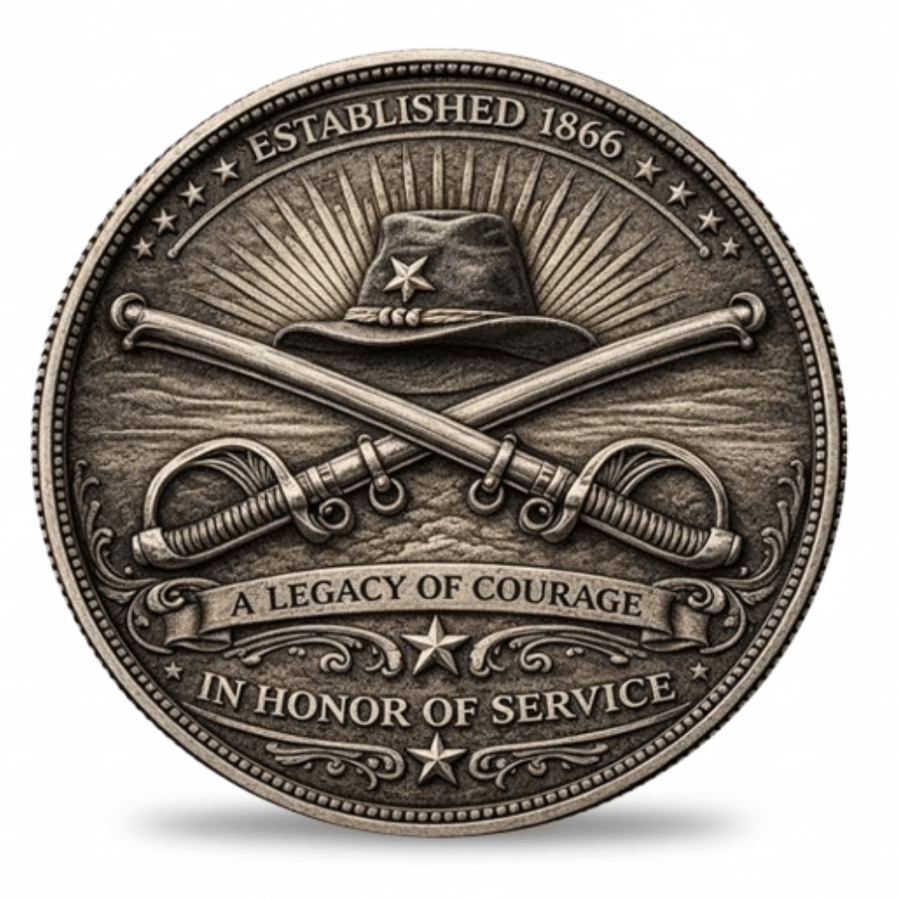 Buffalo Soldiers Established 1866 crossed sabres A Legacy of Courage In Honor of Service reverse side commemorative collectible coin token